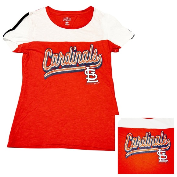 MLB St Louis Cardinals Shirt Womens Small Glitter Text Cotton Baseball‎ - Picture 1 of 9